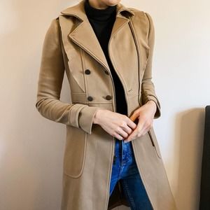 BCBGMAXAZRIA Tan Ruffle Fayette Peacoat